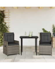 Ensemble à manger de jardin 3 pcs coussins gris résine tressée | Mobilier & Déco