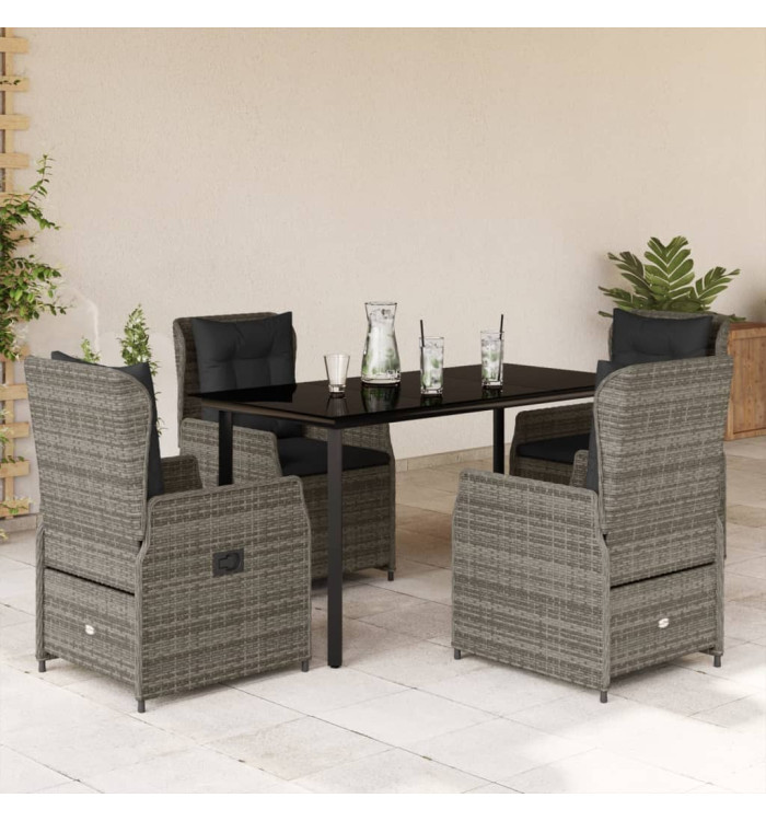 Ensemble à manger de jardin 5 pcs coussins gris résine tressée | Mobilier & Déco