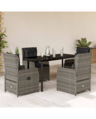 Ensemble à manger de jardin 5 pcs coussins gris résine tressée | Mobilier & Déco