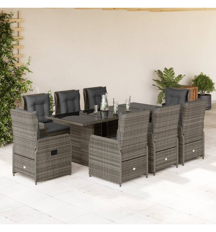 Ensemble à manger de jardin 9 pcs coussins gris résine tressée | Mobilier & Déco