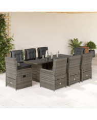 Ensemble à manger de jardin 9 pcs coussins gris résine tressée | Mobilier & Déco