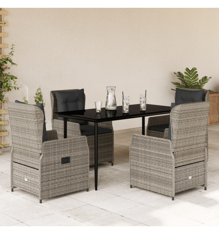 Ensemble à manger de jardin 5 pcs coussins gris résine tressée | Mobilier & Déco