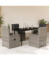 Ensemble à manger de jardin 5 pcs coussins gris résine tressée | Mobilier & Déco
