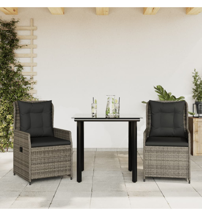 Ensemble à manger de jardin 3 pcs coussins gris résine tressée | Mobilier & Déco