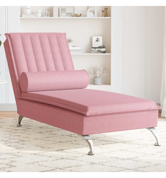 Chaise longue de massage avec traversin rose velours | Mobilier & Déco