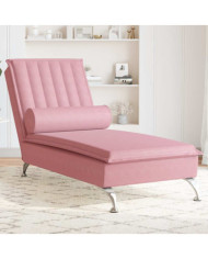 Chaise longue de massage avec traversin rose velours | Mobilier & Déco