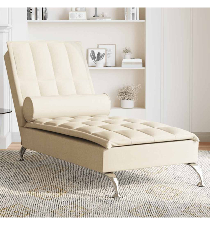 Chaise longue de massage avec traversin crème tissu | Mobilier & Déco