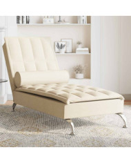 Chaise longue de massage avec traversin crème tissu | Mobilier & Déco