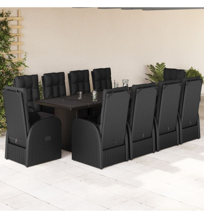 Ensemble à manger de jardin 11 pcs coussins noir résine tressée | Mobilier & Déco