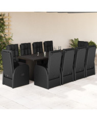 Ensemble à manger de jardin 11 pcs coussins noir résine tressée | Mobilier & Déco