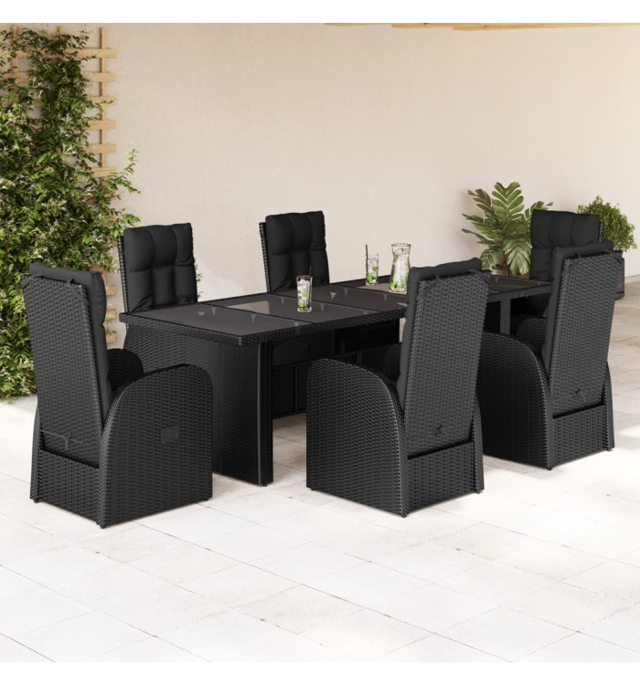 Ensemble à manger de jardin coussins 7 pcs noir résine tressée | Mobilier & Déco
