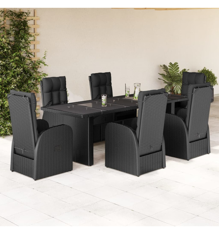 Ensemble à manger de jardin coussins 7 pcs noir résine tressée | Mobilier & Déco