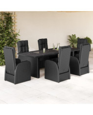 Ensemble à manger de jardin coussins 7 pcs noir résine tressée | Mobilier & Déco