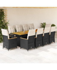 Ensemble de bistro de jardin 11 pcs coussins noir poly rotin | Mobilier & Déco