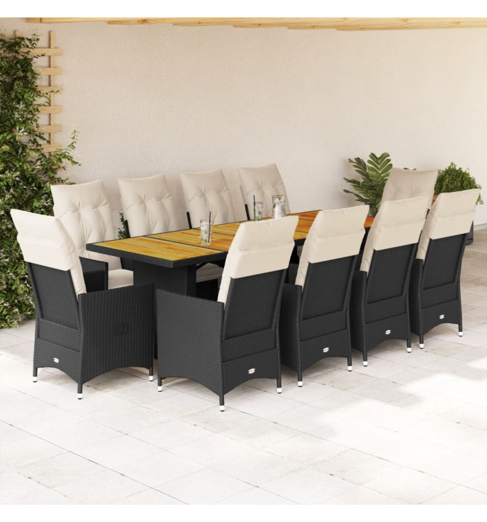 Ensemble de bistro de jardin 11 pcs coussins noir poly rotin | Mobilier & Déco