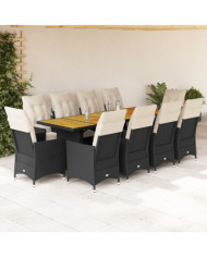 Ensemble de bistro de jardin 11 pcs coussins noir poly rotin | Mobilier & Déco