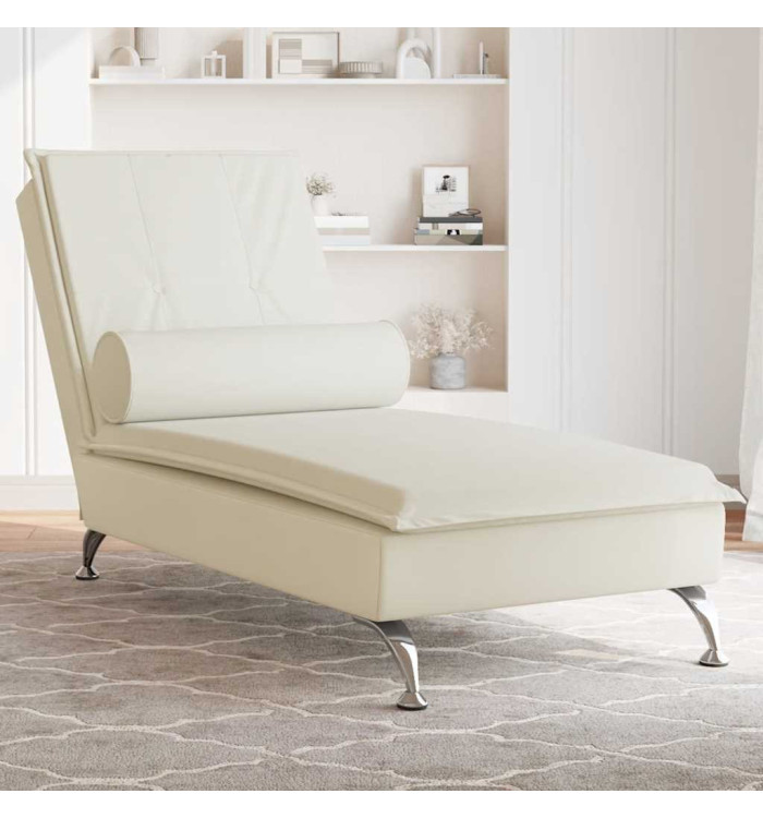 Chaise longue de massage avec traversin crème velours | Mobilier & Déco