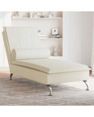 Chaise longue de massage avec traversin crème velours | Mobilier & Déco