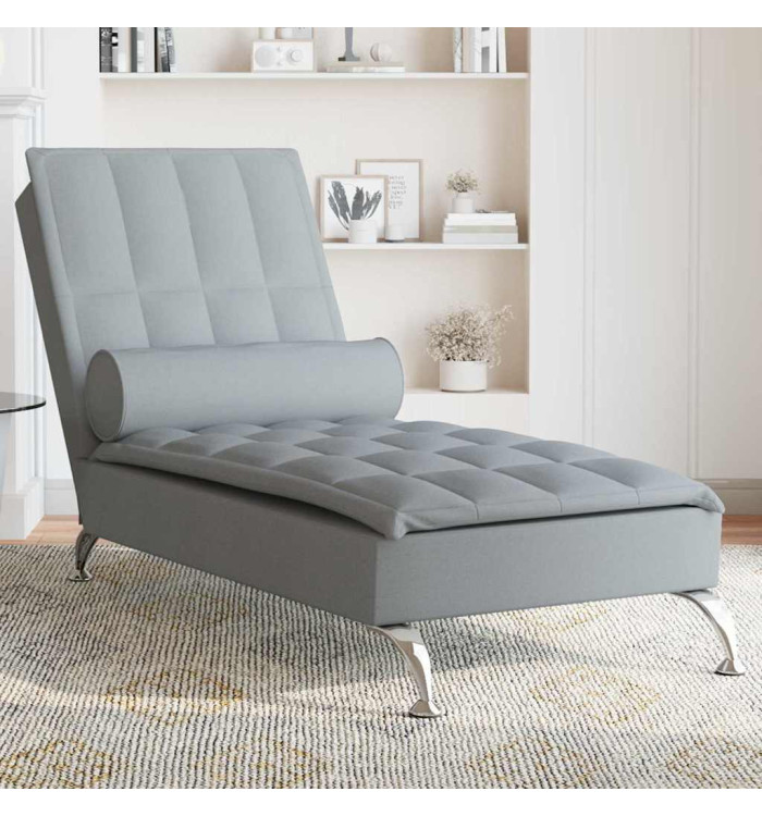 Chaise longue de massage avec traversin gris clair tissu | Mobilier & Déco
