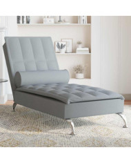 Chaise longue de massage avec traversin gris clair tissu | Mobilier & Déco