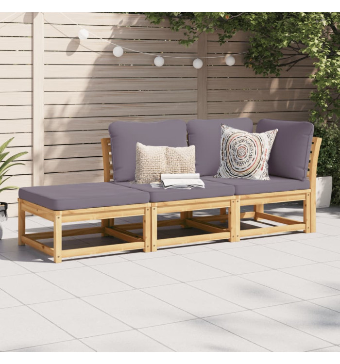 Salon de jardin 3 pcs avec coussins bois massif d'acacia | Mobilier & Déco