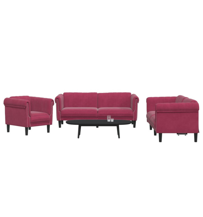 Ensemble de canapés 3 pcs rouge bordeaux velours | Mobilier & Déco