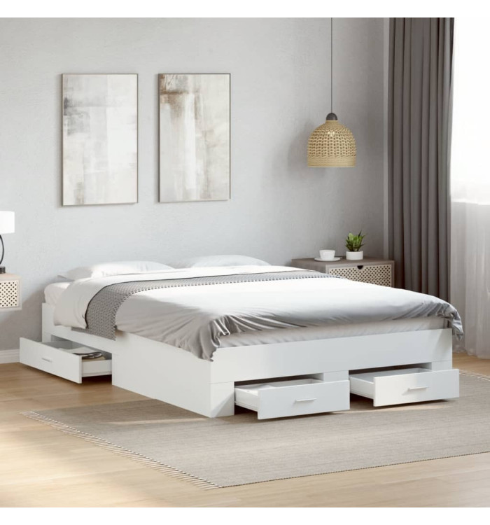 Cadre de lit avec tiroirs sans matelas blanc 140x190 cm | Mobilier & Déco