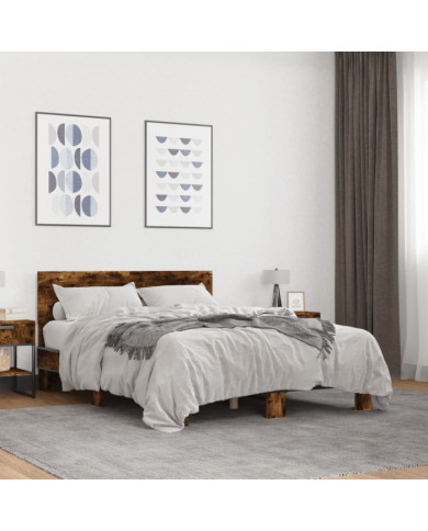 Cadre de lit sans matelas chêne fumé 135x190 cm | Mobilier & Déco