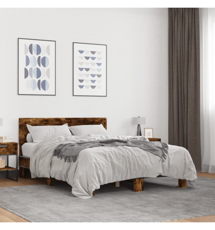 Cadre de lit sans matelas chêne fumé 135x190 cm | Mobilier & Déco