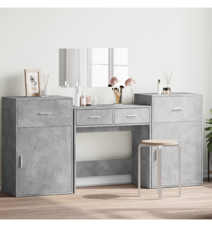 Ensemble de coiffeuse 4 pcs gris béton bois d'ingénierie | Mobilier & Déco