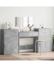 Ensemble de coiffeuse 4 pcs gris béton bois d'ingénierie | Mobilier & Déco