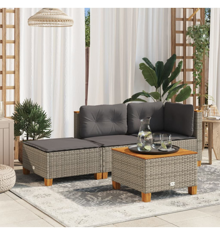 Tabouret de jardin et coussin gris 63,5x56x32 cm résine tressée | Mobilier & Déco