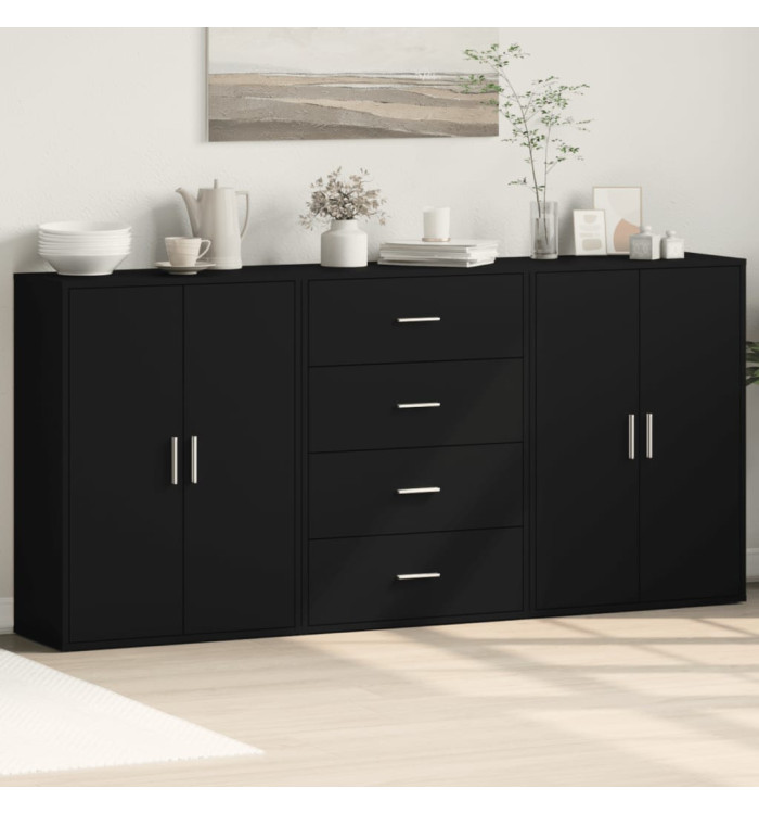 Buffets 3 pcs noir 60x31x84 cm bois d'ingénierie | Mobilier & Déco