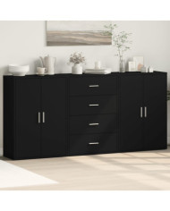Buffets 3 pcs noir 60x31x84 cm bois d'ingénierie | Mobilier & Déco