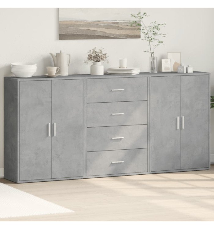 Buffets 3 pcs gris béton 60x31x84 cm bois d'ingénierie | Mobilier & Déco