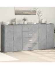 Buffets 3 pcs gris béton 60x31x84 cm bois d'ingénierie | Mobilier & Déco