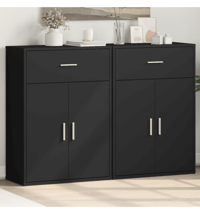 Buffets 2 pcs noir 60x30x84 cm bois d'ingénierie | Mobilier & Déco
