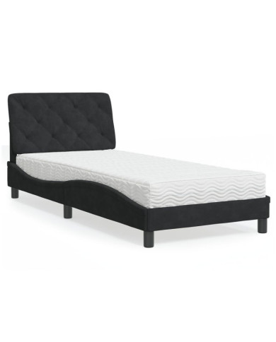 Lit avec matelas noir 90x200 cm velours | Mobilier & Déco