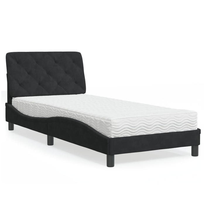 Lit avec matelas noir 90x200 cm velours | Mobilier & Déco