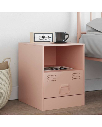 Table de chevet rose 34,5x39x44 cm acier | Mobilier & Déco