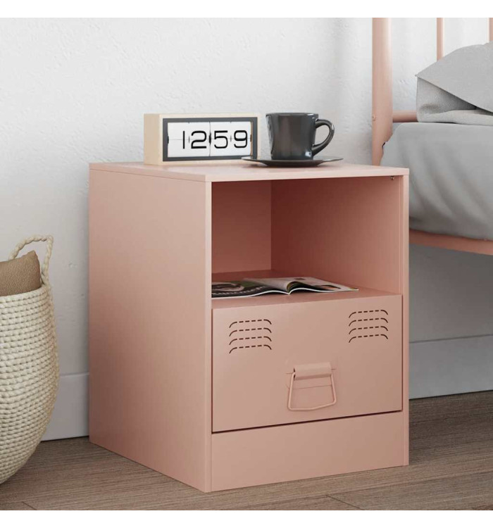 Table de chevet rose 34,5x39x44 cm acier | Mobilier & Déco