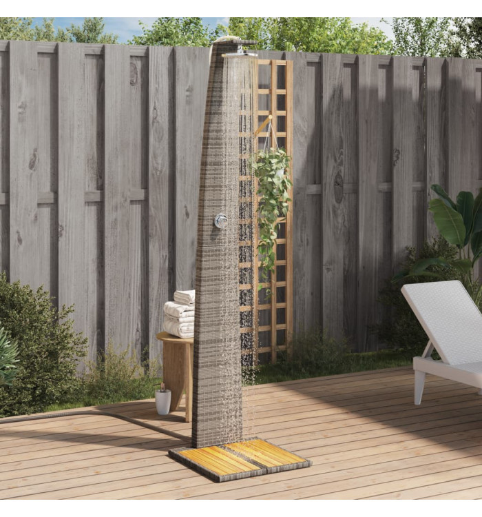 Douche d'extérieur gris 55x60x224 cm résine tressée bois acacia | Mobilier & Déco