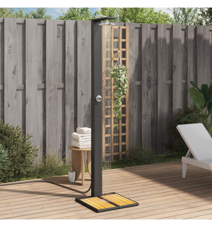 Douche d'extérieur noir 50x55x224 cm résine tressée bois acacia | Mobilier & Déco