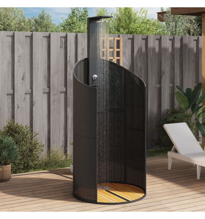 Douche d'extérieur noir 100x100x241,5 cm poly rotin bois acacia | Mobilier & Déco