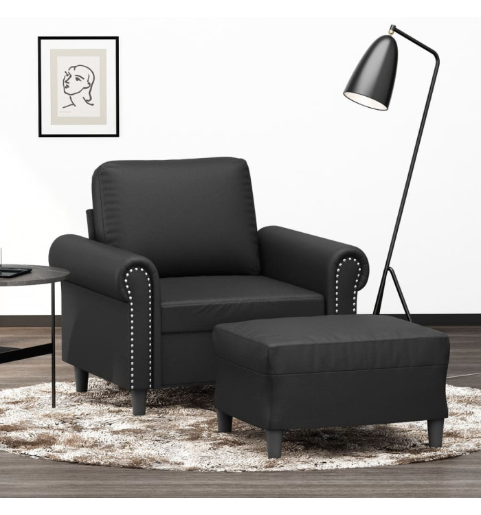 Fauteuil avec repose-pied Noir 60 cm Similicuir | Mobilier & Déco
