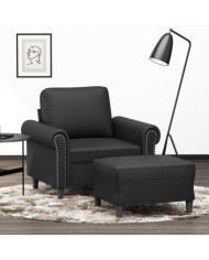Fauteuil avec repose-pied Noir 60 cm Similicuir | Mobilier & Déco