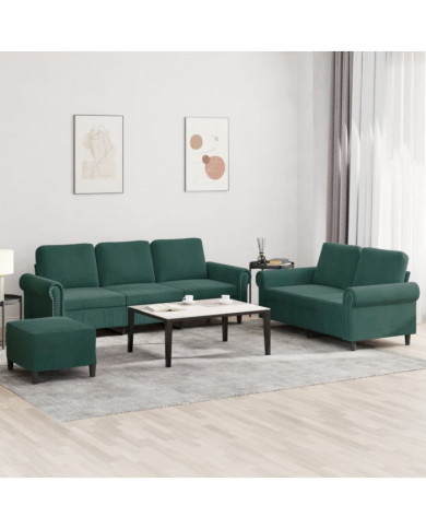 Ensemble de canapés 3 pcs avec coussins Vert foncé Velours | Mobilier & Déco
