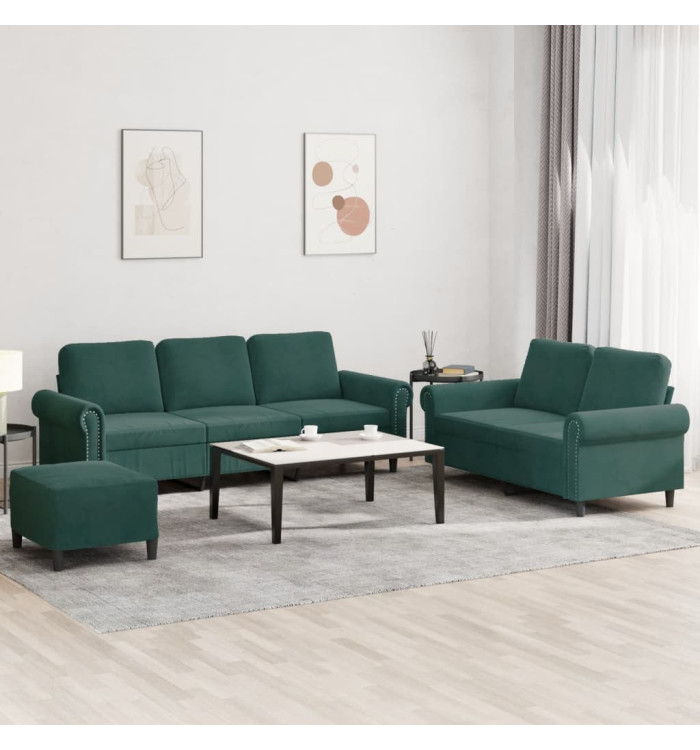Ensemble de canapés 3 pcs avec coussins Vert foncé Velours | Mobilier & Déco