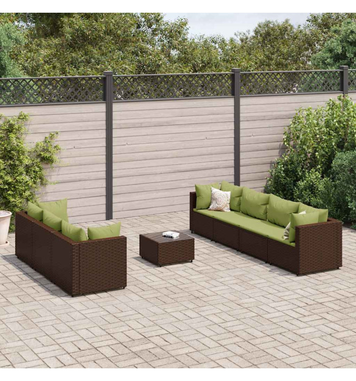Salon de jardin avec coussins 8 pcs marron résine tressée | Mobilier & Déco