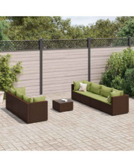 Salon de jardin avec coussins 8 pcs marron résine tressée | Mobilier & Déco